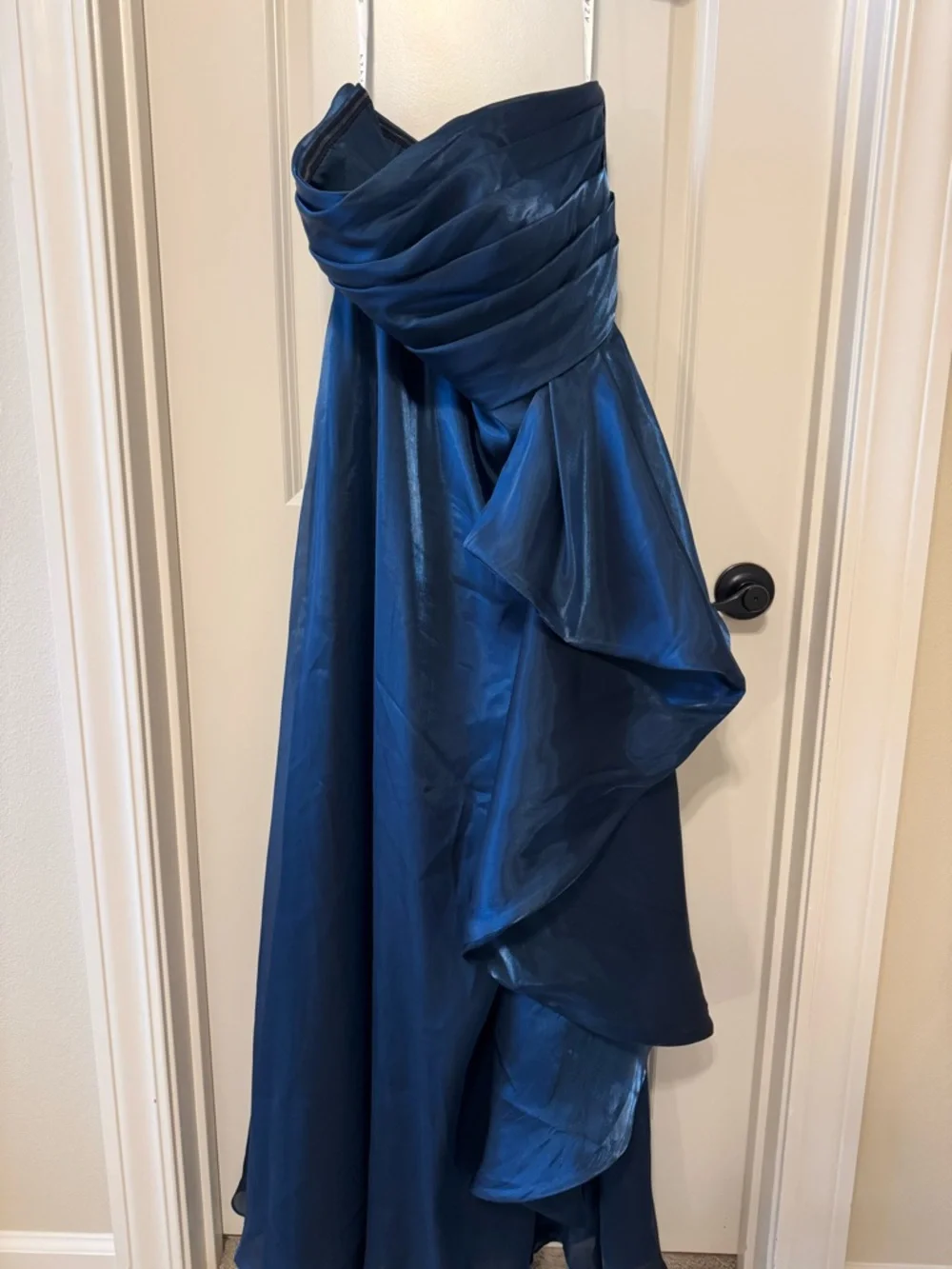 Strapless Blue Ruffle Evening Gown - Picture 2 of 5